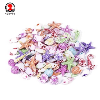 YVETTE 300Pcs Charms DIY Loose Bead Mixcolor Handmade Accessories Ocean Theme Pendants Jewelry Making Anklet Bracelet Necklace Craft Fashion Acrylic Conch Sea Shell Starfish