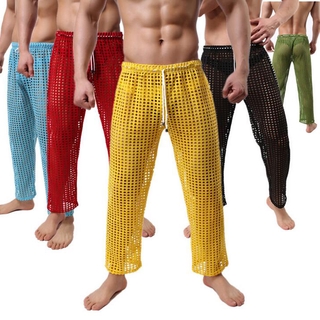 Men Long Johns Leggings Thin Mesh Transparent Underwear Bottoms Loose Pajamas