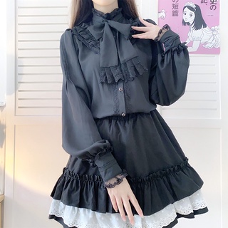 Summer Sweet Lolita Shirt Japanese Lantern Sleeve Chiffon Lace Slim Jk Uniform Blouse Japanese Girl