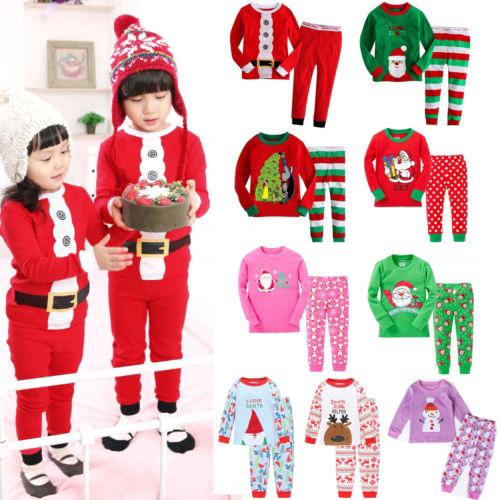 Christmas Costume Kids Pajama Set Santa Claus Reindeer Outfits 2Pcs