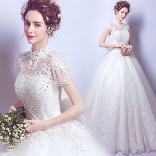 Angel Wedding Elegant Lace Halter Crystal Flower Princess Bride Wedding Dress 2102
