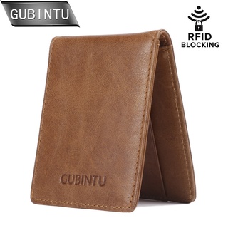 GUBINTU Casual Men Wallets RFID Blocking Credit Card Holder Case Slim Genuine Leather Wallet Front Pocket Men's Purse Carteira