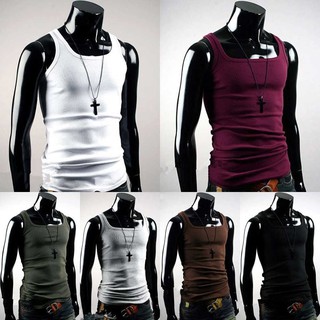 Undershirt Cotton Mens T-shirt A-Shirt Wife Beater Ribbed Muscle Vest Top