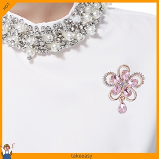 【Ready stock】Women Fashion Flower Shape Faux Crystal Drop Rhinestone Inlaid Brooch Pin Badge