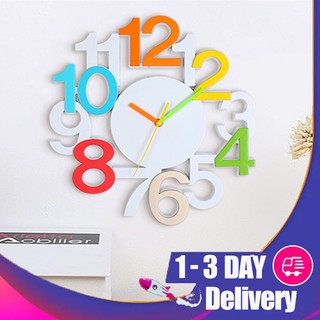 At Home Stylish Wall Clock Embossed Numbers Easy Read Black White Analog Home, Office, Kitchen