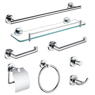 SUS 304 Stainless Steel Bathroom Hardware Set Chrome Polished Glass Shelf Paper Holder Towel Bar Ho0