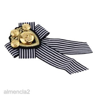 Retro Bow Gold Badge Brooches Pins Striped Fabric Bowknot Tie Necktie Pin (7)