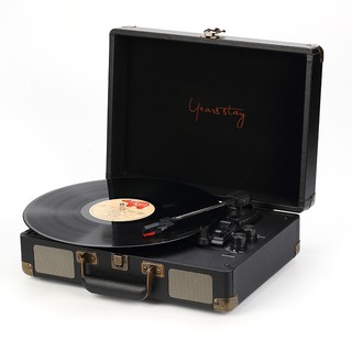 【Ready Stock】COD Vintage hand luggage phonograph vinyl record player Bluetooth 5.0 turntable 33 45 78RPM phonograph retro built-in speaker RCA audio output suitable for home entertainment Black gold
