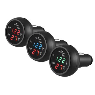 3 in 1 12/24V Car Auto LED Digital Voltmeter Gauge+Thermometer+USB Charger V (9)