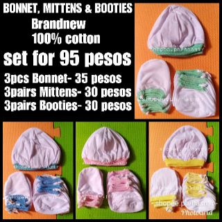 cotton bonnet mittens and booties