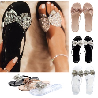 Women's Summer Flip-Flops Bow Rhinestone Craft Sandals Flip Flop Crystal Jelly Slippers