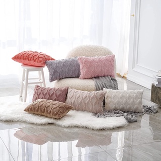 Soft Faux Wool Plush Throw Pillow Covers Fur Pillowcase Cushion Cover for Sofa Bedroom Rectangular 12 x 20 Inch White