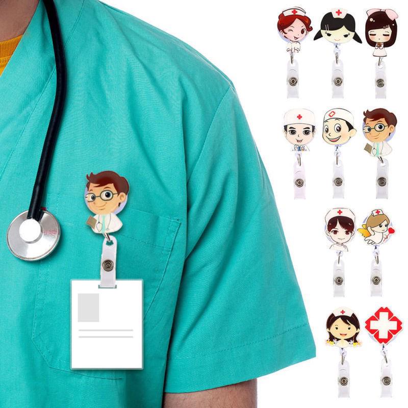 Cartoon Reel Nurse Exihibiton ID Name Card Badge Holder Clip
