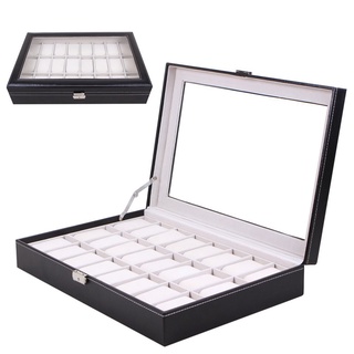 Watch Box 24 Grid Leather Display Jewelry Case Organizer