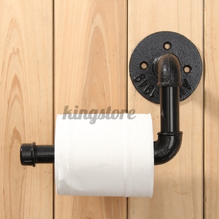 Industrial Rustic Black Pipe Metal Iron Toilet Paper Roll Holder Wall Mounted KS (1)