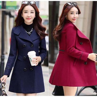 insKorean Women Double Breasted Wool Coat Slim Long Winter Jacket Overcoat Outwear