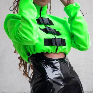 Fashion Women Loose Zipper Buckle Tops High Neck Long Sleeve Casual Street Jacket