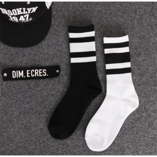 Korean Ulzzang Black White Skateboard Mid Sock Unisex Set Of 2