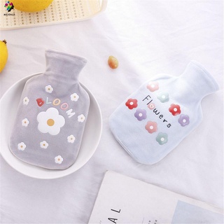 MIOSHOP Portable Hand Warmer Warm Relaxing Hot Water Bottle Bag Thick Rubber Flannel Cover Cute Hot Water Bottle Cute Flower Water Injection