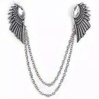 Houseofcuff Lapel Pin Brooch Suit Wing Silver Chain Lapel Pin - Silver