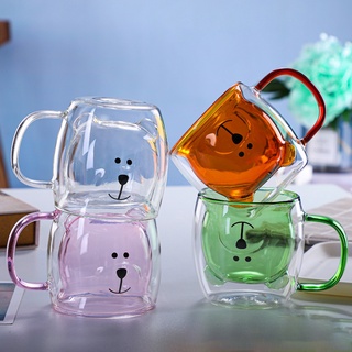 Glass mug With Handle Colorful 3D 2-tier Bear Glasses Heat-resistant Double Wall Coffee Cup Milk Juice Christmas mug