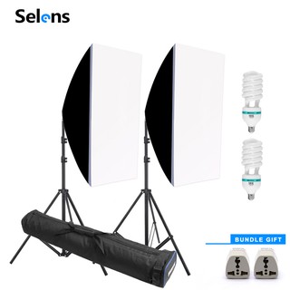 Selens Double Studio Light Softbox E27 Socket Light Lamp+Free Bag Kit