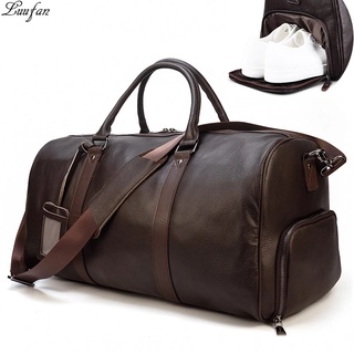 Big Capacity Genuine Leather Travel Bag For Men Women Soft Black Cowhide Casual Travel Duffel Large