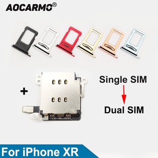 Aocarmo 5Set/Lot For iPhone XR Dual SIM Card Reader Flex Cable +SIM Card tray Holder Slot Adapter Re