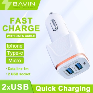 BAVIN PC669 2.4A Quick Car Charger w/2 USB Port 1 Meter Fast Charging Cable for Micro / iOS / Type-C