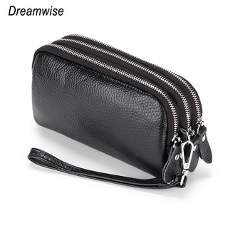 Dreamwise Clutches Wallets for Women 2021 Korean Style New Genuine Cow Leather Large Capacity Mobile Phone Bags Card Holders Zipper Wrist Strap Ladies Coin Purses