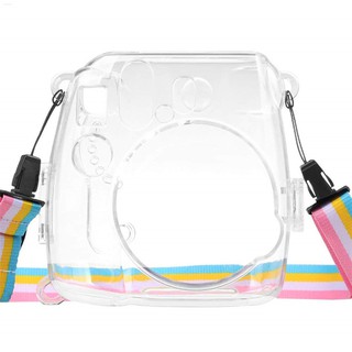 Plastic Protective Case Digital Camera Bag Replacement for Fujifilm Instax Mini 8/8+/9 Clear Protector Pouch Crystal Camera Case With Adjustable Rainbow Shoulder Strap