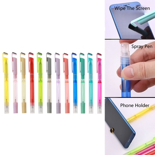 4in1 Portable Refillable Gel Pen Black Ink Spray Pens Phone Holder Pens Wipe Screen Cleaning Pens