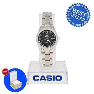 Casio CS049 Edifice 12Date Silver Black Dial Watch For Women (Free Box)gold ring gold earrings gold