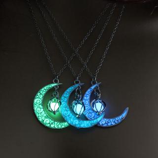 Moon Glowing Necklace Gem Charm Jewelry Silver Plated Halloween Hollow Luminous Stone Pendant Gifts (1)