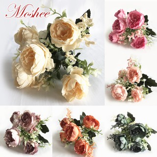 Artificial Flower Bouquet Silk Peony Fake Flowers Home Wedding Table Decoration 5 Heads