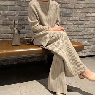 Japanese and Korean fashionable knitted suit women's autumn and winter New loose sweater wide leg pants two-piece suit