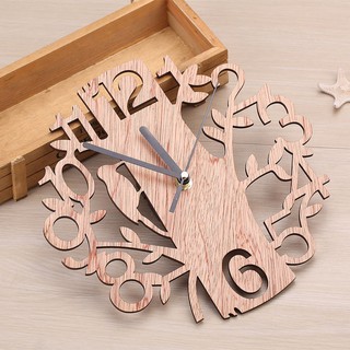Modern 3D Wooden Tree and Bird Wall Clock Analog Living Room Home Office Decor (2)