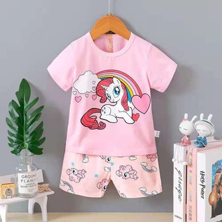 Baby Kids UniCorn Korean Fashion Terno T Shirt+Shorts For Girls Wear Set (1)