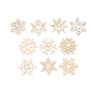10pcs Christmas Wooden Snowflakes Hanging Ornament Decoration Drop Pendants (Wood Color)