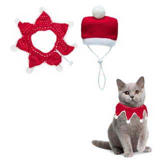 【Must-have for cute pets】Dog Cat Santa Hat Dog Cat Santa Hat With Scarf Christmas Costume Set Puppy