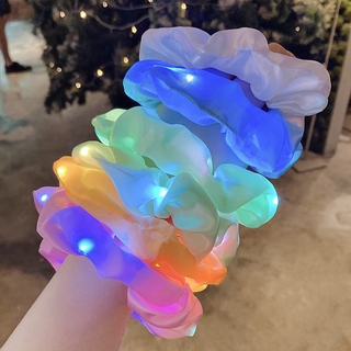 LED Luminous Large Intestine Hair Ring Girls Shiny Solid Color Hair Accessories Hair Ring Ins Net Red Head Rope Bar Bungee Luminous Headdress Korean Style Simple and Beautiful Detailed Rubber Band Ladies Luminous Hair Headdress Jewelry Accessories