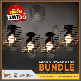 ❏✁✜IDEAS 4pieces Vintage Ceiling Lights Iron Black Ceiling Lamp Retro Cage Light Kitchen Fixtures Ho