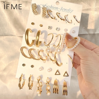 Ifme Pearl Butterfly Earring Set Crystal Tassel Oversized Stud Earrings Women Jewelry Fashion Accessories
