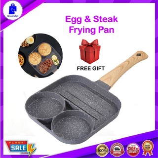 Nonstick Egg Frying Pan - 3 Section Square Grill Pan Divided Frying Pan for Breakfast COD
