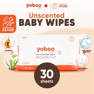 Yoboo Unscented Baby Wipes 30's Pack of 1 Organic 77% Water Hypoallergenic (Non-Alcohol-wet wipes)