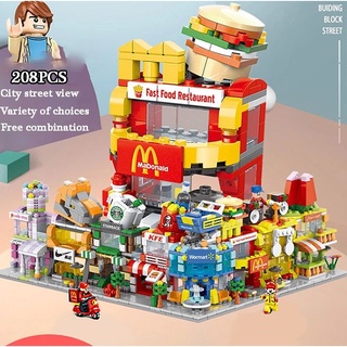 208pcs Mini Lego City Street View Building Blocks McDonald's House Model Building Blocks Compatible
