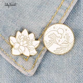 LILY Lotus Wave Enamel Brooch Pin Backpack Jacket Badge Jewelry