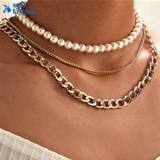 Personalized Retro Pearl Gold Multilayer Chain Elegant Necklace Choker Necklaces Women Accessories Gift (1)