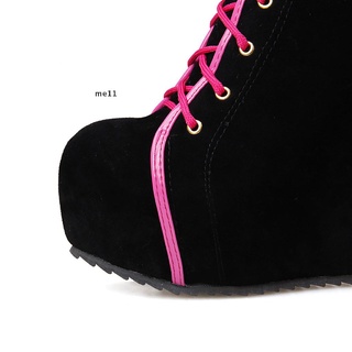 me11 Womens Platform High Heels Boots Lace Up Knee-High Combat Wedge Boots .