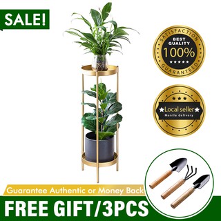 Tall Plant Stand Metal Plant Stand Potted Plant Stand Indoor 2 Tier Plant Stand Display Shelf (Gold)